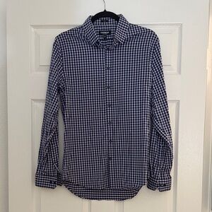 Express Men's Blue and White Checkered Shirt